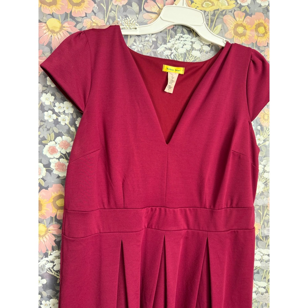 Yellow Star‎ Women's Burgundy V-Neck Cap Sleeve Pleated Midi Dress 1X - Picture 3 of 5